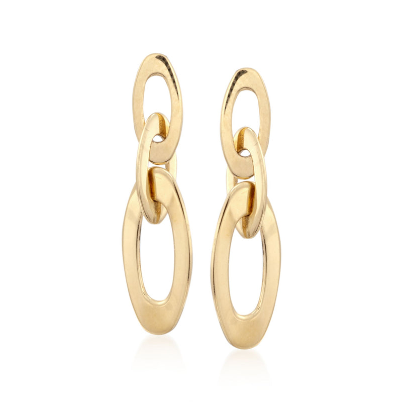 Roberto Coin 18kt yellow gold link drop earrings, oval drop with hinged chain links.