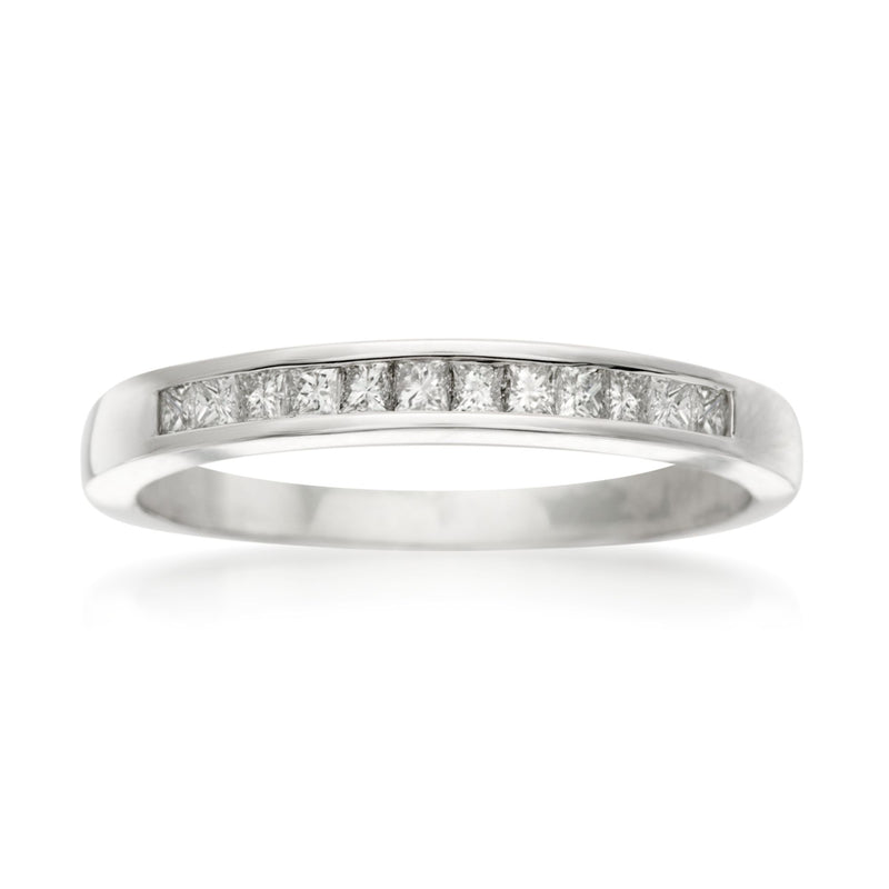14kt white gold diamond wedding ring with channel-set row of small round diamonds