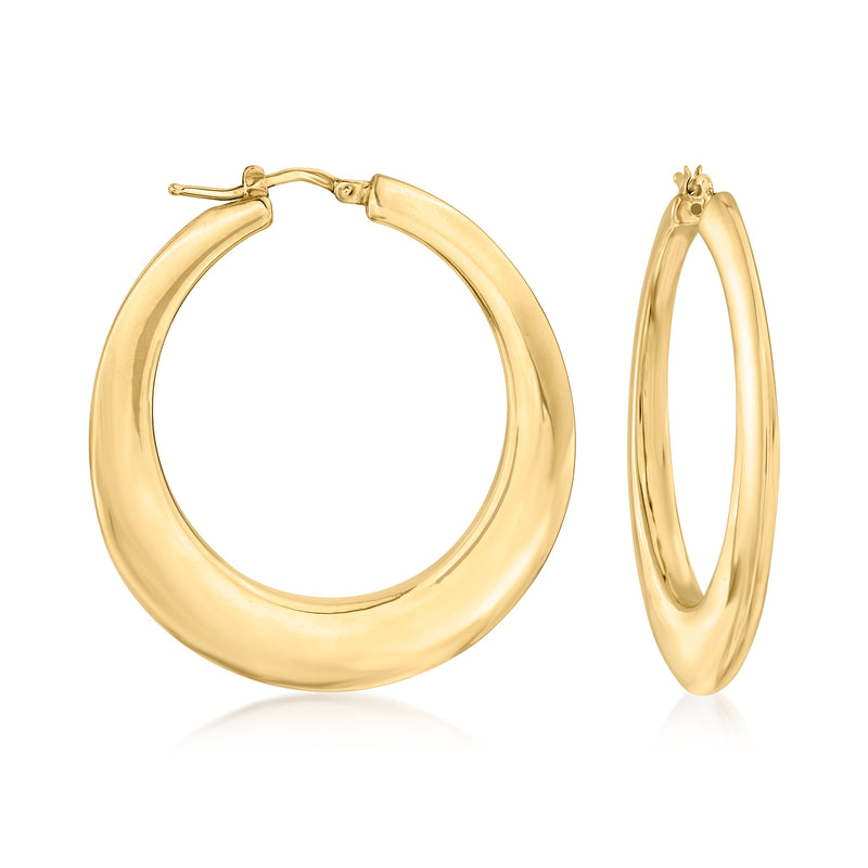 14kt yellow gold hoop earrings with clasp, polished round hoops
