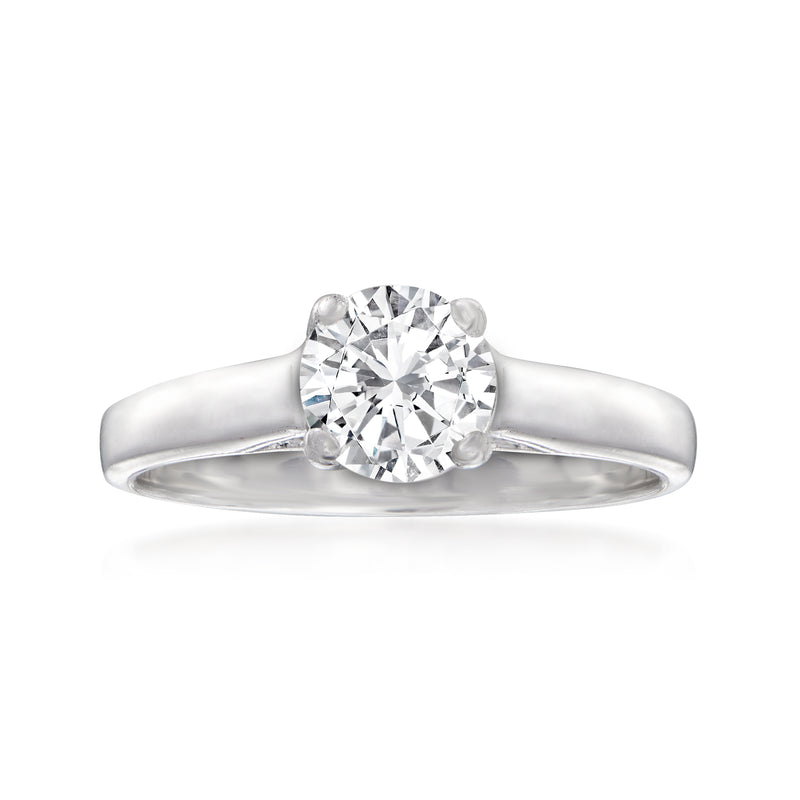 14kt white gold ring with round brilliant center diamond and slim band