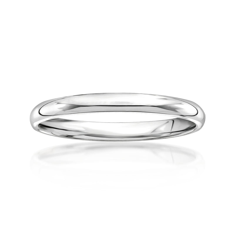 14kt white gold band ring with smooth 2mm wide profile, polished shine