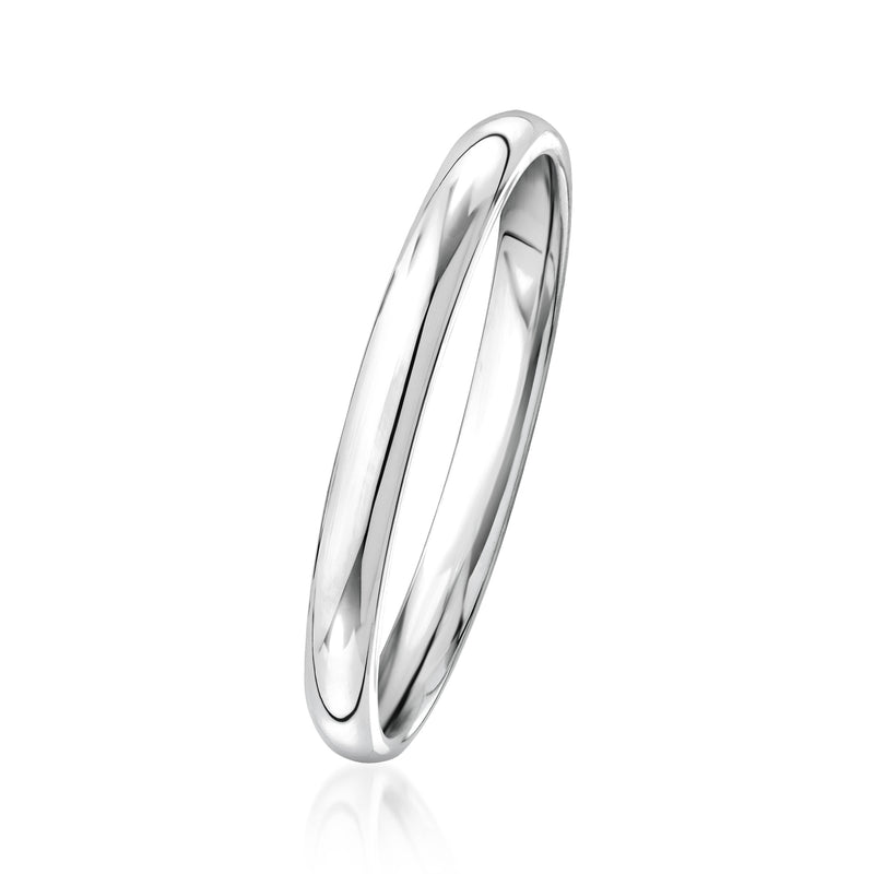 Polished 14kt white gold band ring, narrow 2mm width, smooth round edges