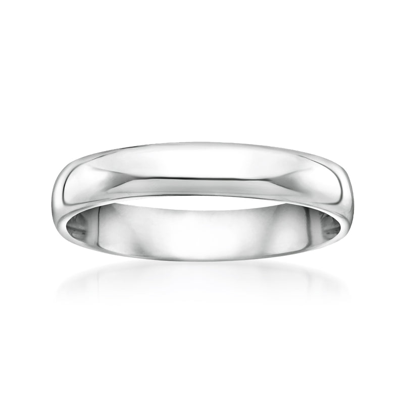 14kt white gold wedding band, smooth polished metal, comfort-fit profile