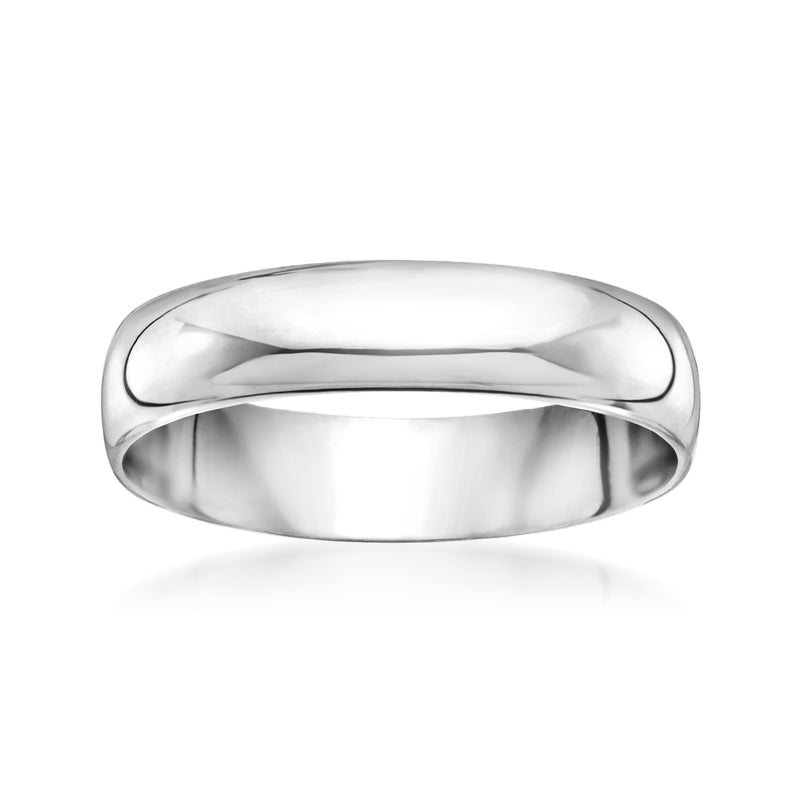 Polished white gold ring band with smooth domed top and rounded edges