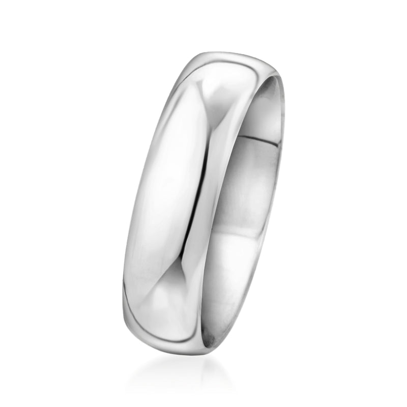 Men's polished white gold band with wide comfort-fit interior