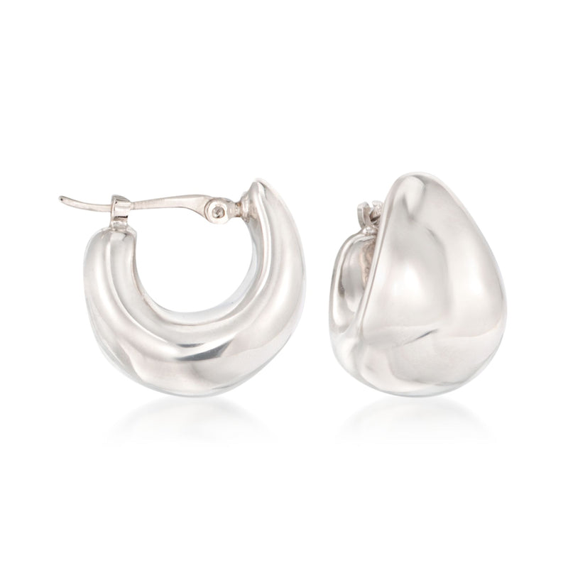 14kt white gold puffed dome hoop earrings with post back, polished finish