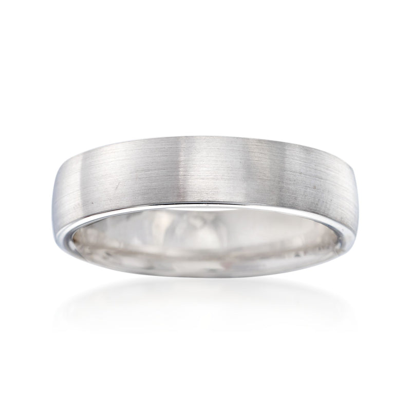 Men's 14kt white gold wedding ring, brushed finish, smooth rounded band