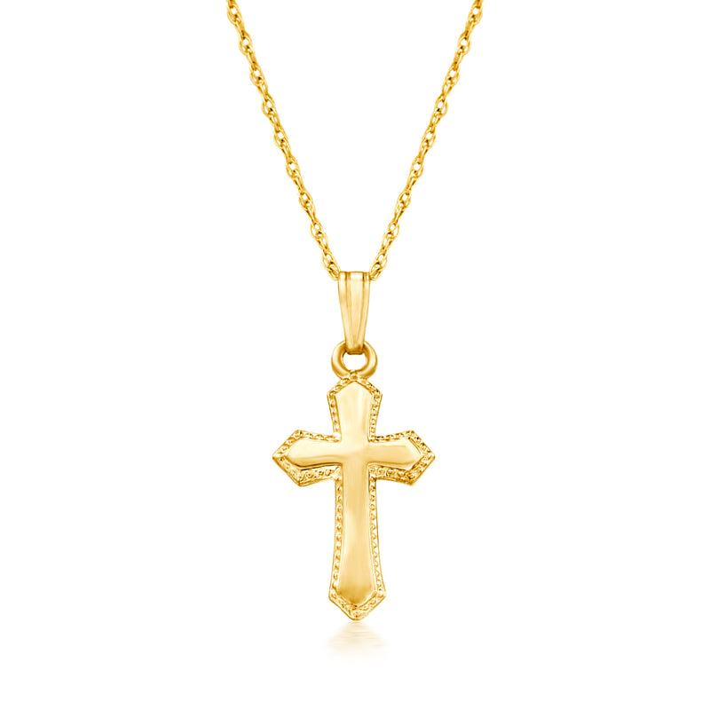 Yellow gold beaded cross pendant necklace with child chain