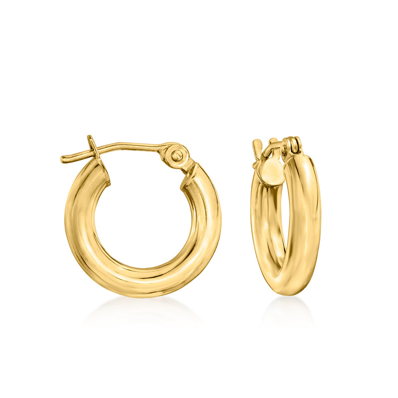14kt yellow gold huggie hoop earrings with hinged clasp, polished finish