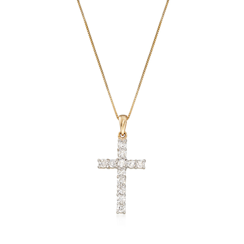 Diamond cross pendant necklace in 14kt yellow gold