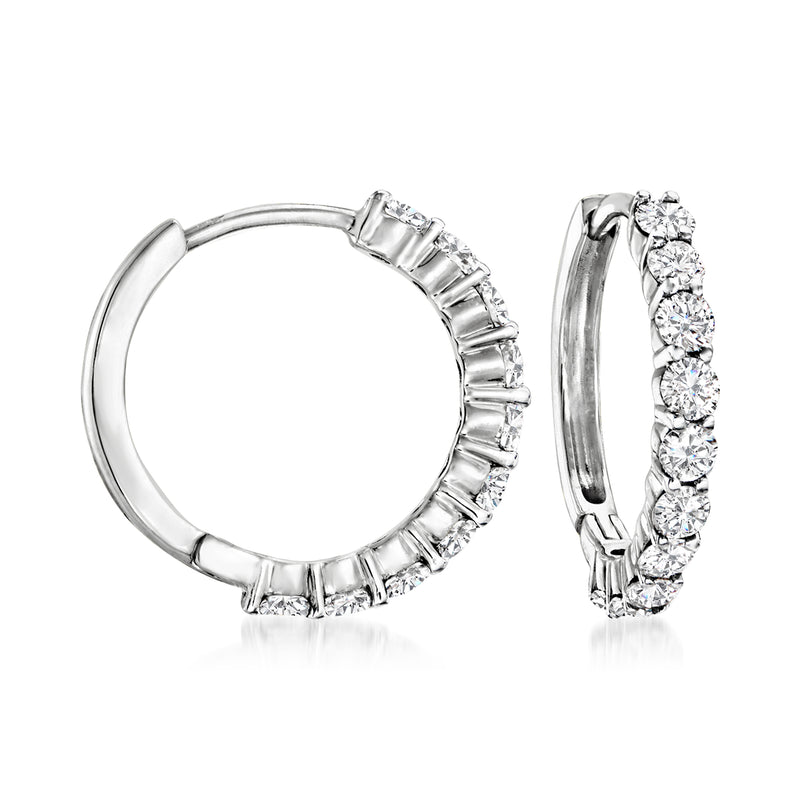 14kt white gold diamond hoop earrings with round diamonds