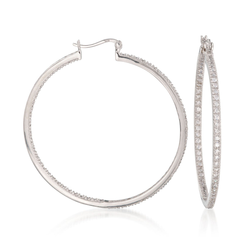 Sterling silver CZ inside-outside large hoop earrings