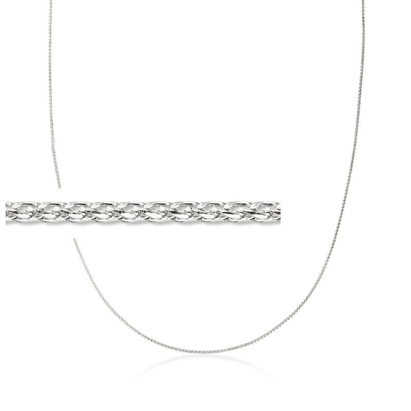 14kt white gold wheat-link chain necklace with interlocking links, close-up
