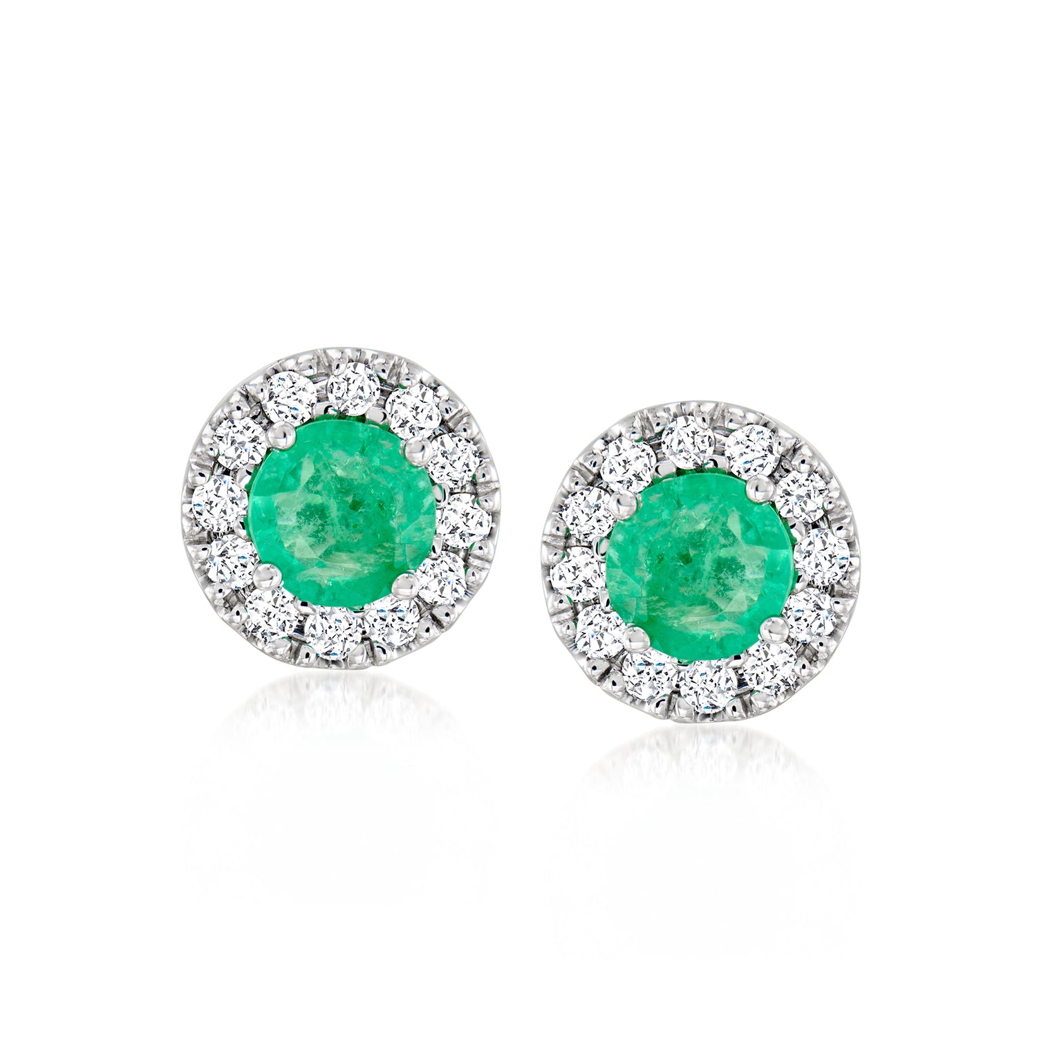 100 ct tw Emerald and 36 ct tw Diamond Earrings in 14kt White Gold