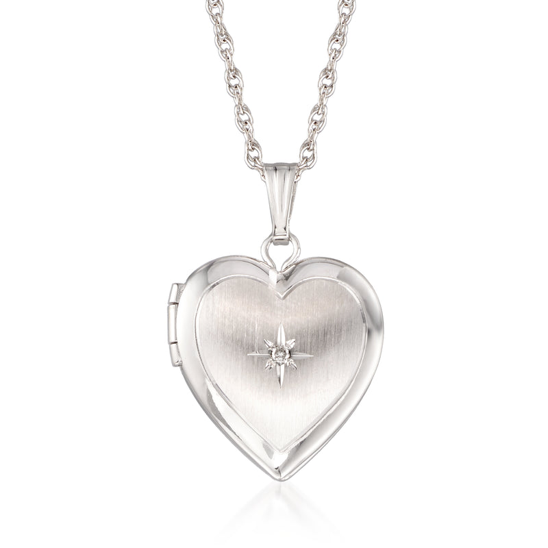 Heart locket necklace in white gold with diamond-like star on heart face