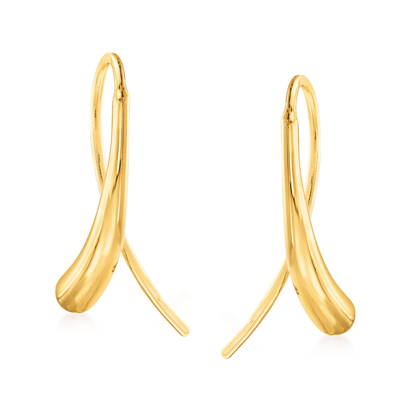 Elongated teardrop gold hoop earrings with earwire