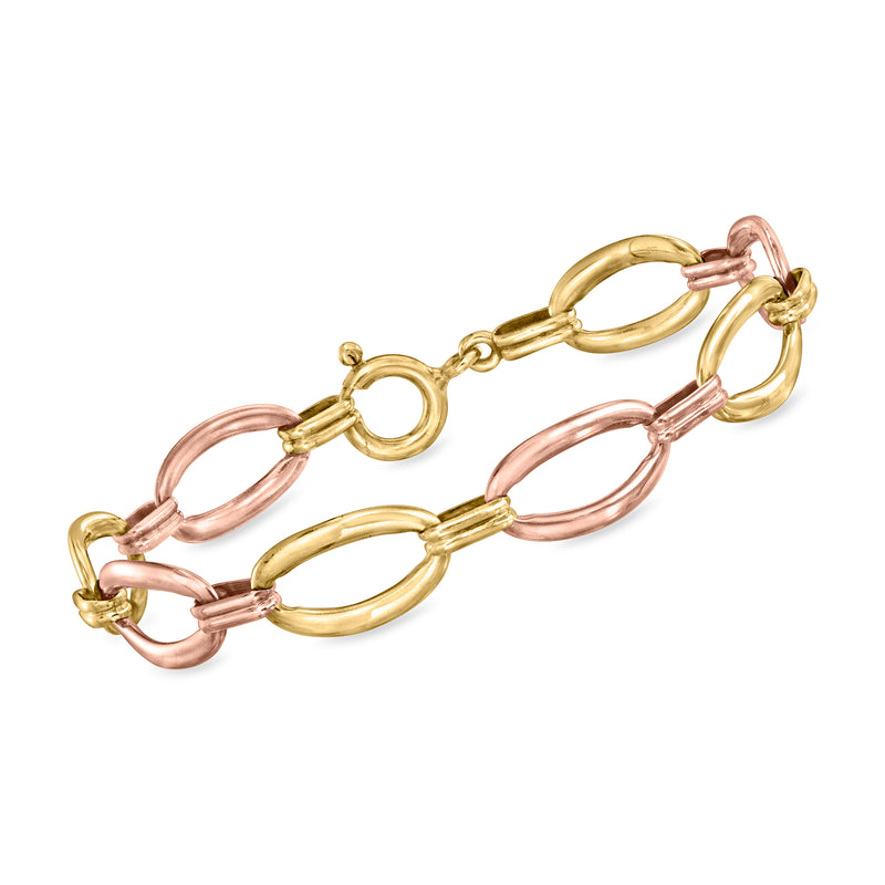 Two-tone gold and rose oval-link bracelet with connected oval links and end rings