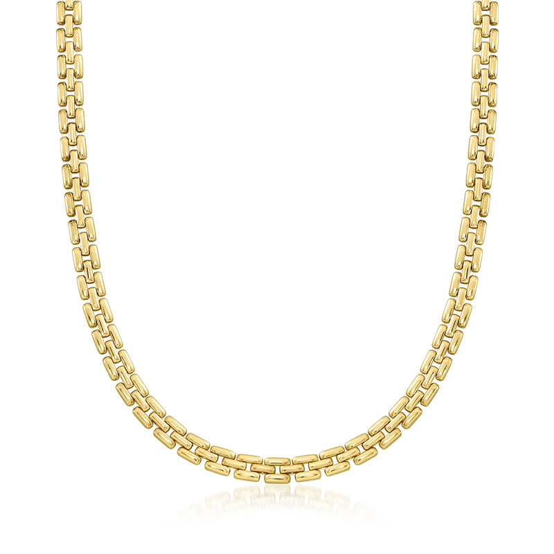 14kt yellow gold panther-link necklace with linked rectangular chain sections
