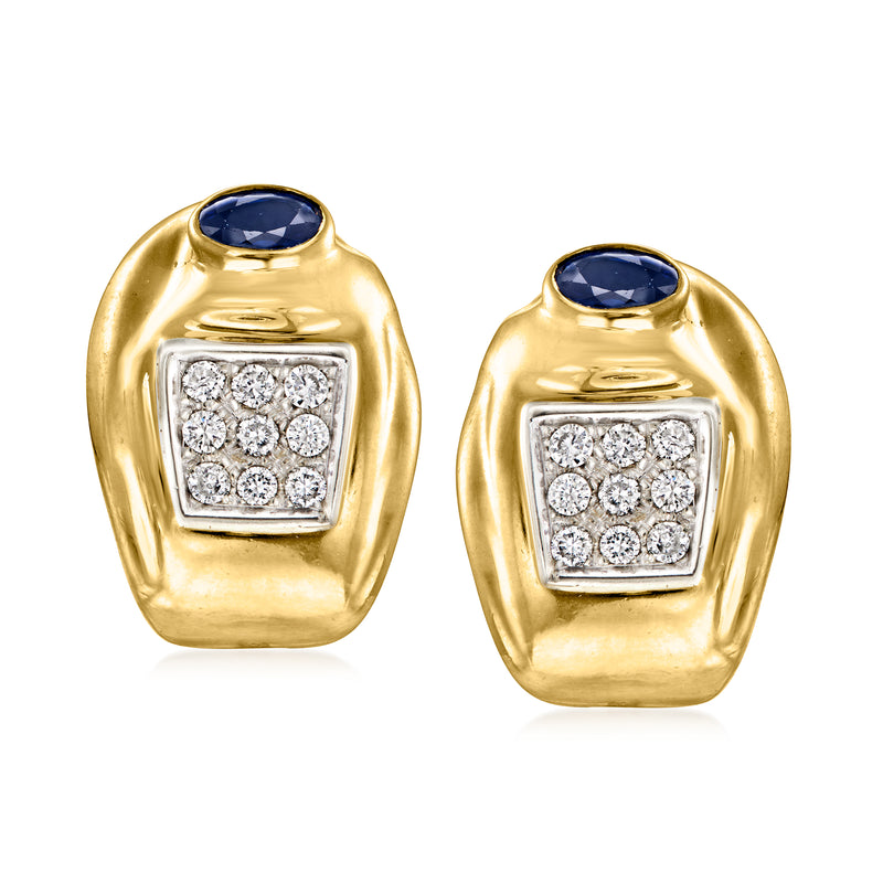 18kt yellow gold earrings with oval sapphires and diamond clusters