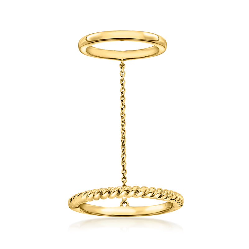 Polished gold over sterling double ring with twisted chain and connecting links