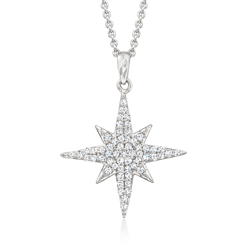 Sterling silver diamond starburst pendant necklace with prong-set stones