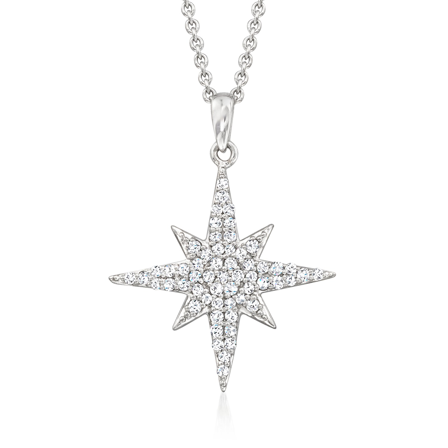 Ross-simons .25 Ct. T.w. Diamond Starburst Pendant Necklace In Sterling Silver