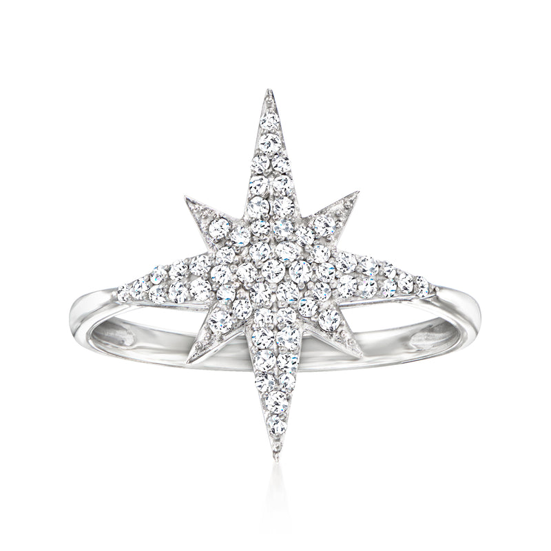 Sterling silver diamond starburst ring with prong-set sparkling center