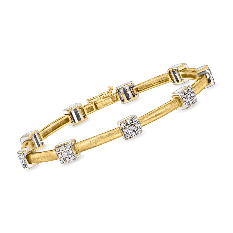 18k yellow gold diamond square station bracelet with clasp, square gemstone settings