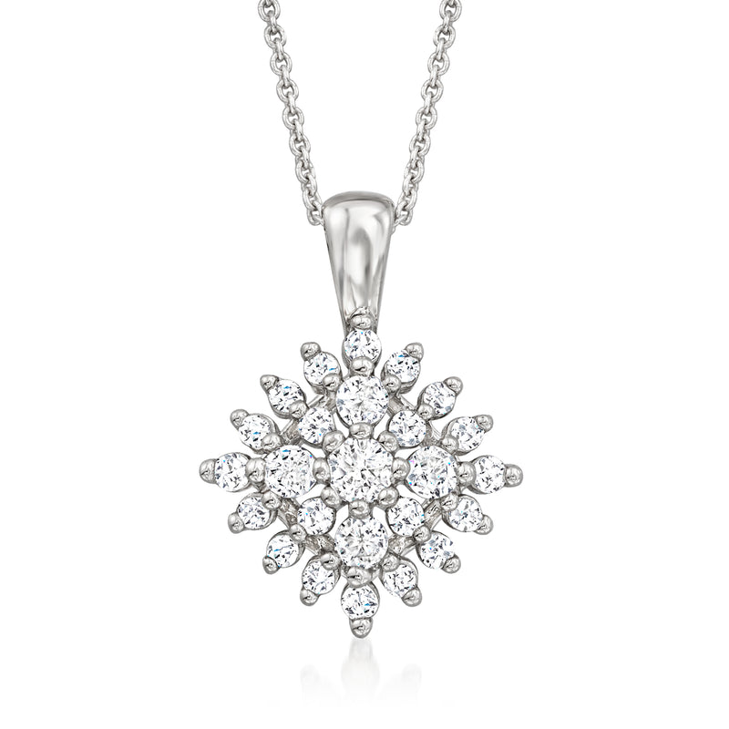 Sterling silver sunburst pendant necklace with clustered round diamonds