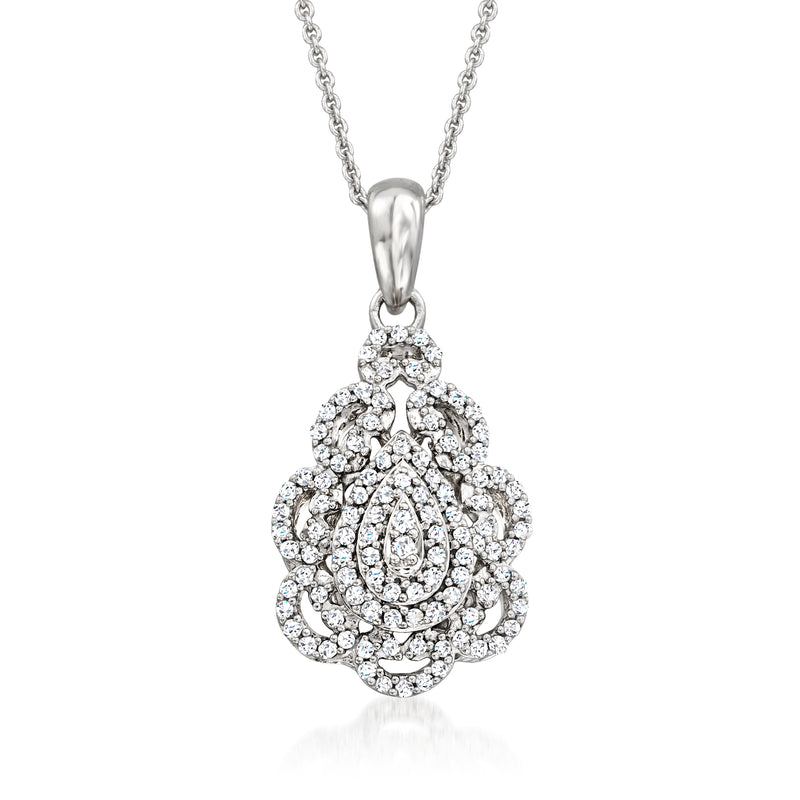 Sterling silver diamond pear-shaped cluster pendant necklace with teardrop center