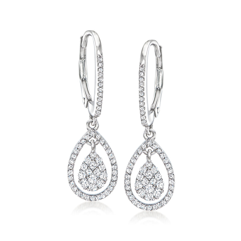 Sterling silver diamond pear-shaped leverback drop earrings