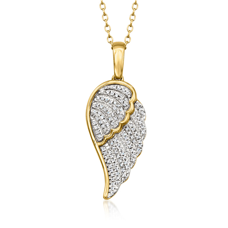 Diamond wing pendant necklace in gold over sterling