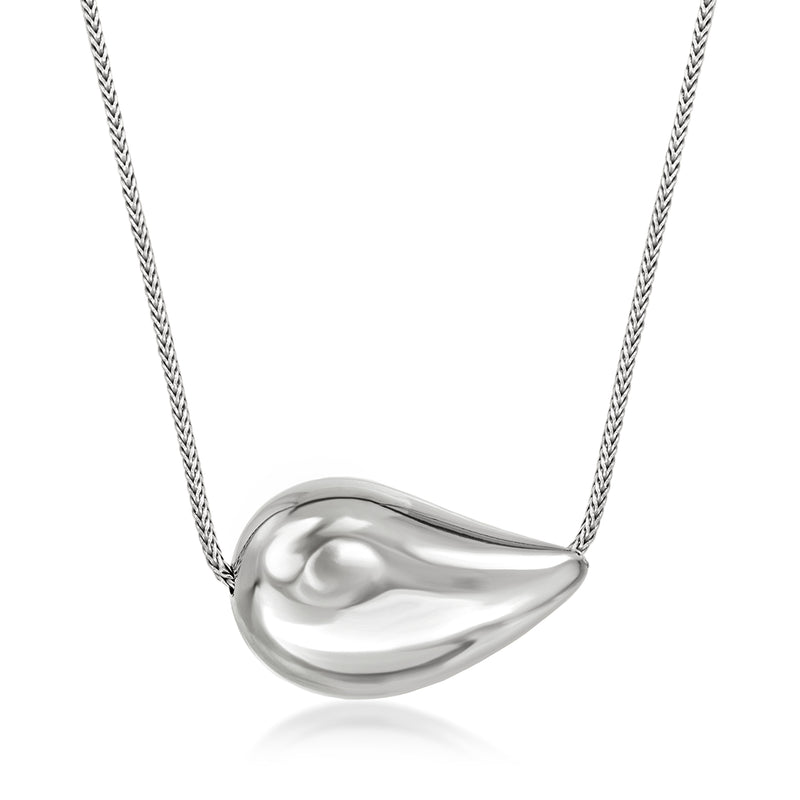 Sterling silver teardrop pendant necklace with twisted chain, glossy smooth finish