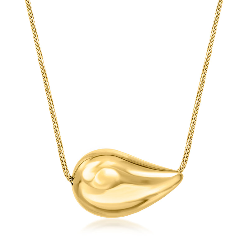 Gold over sterling teardrop pendant necklace with rope chain, polished 18kt gold finish