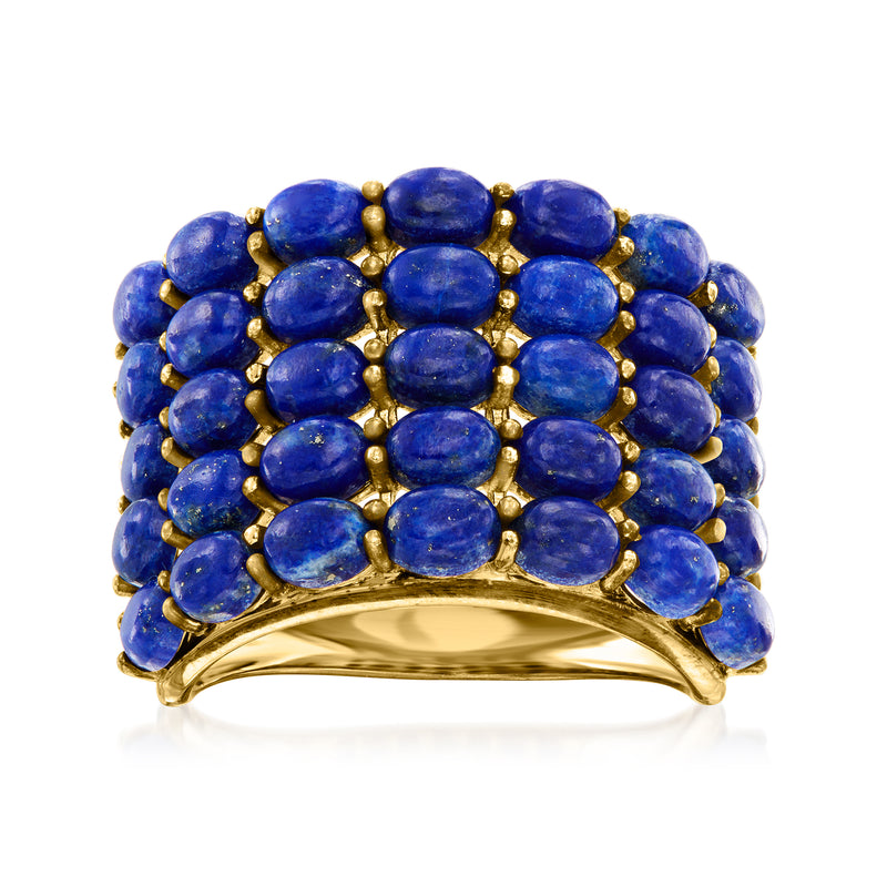 Ring 18kt gold over sterling with blue lapis oval beads, multi-row statement design