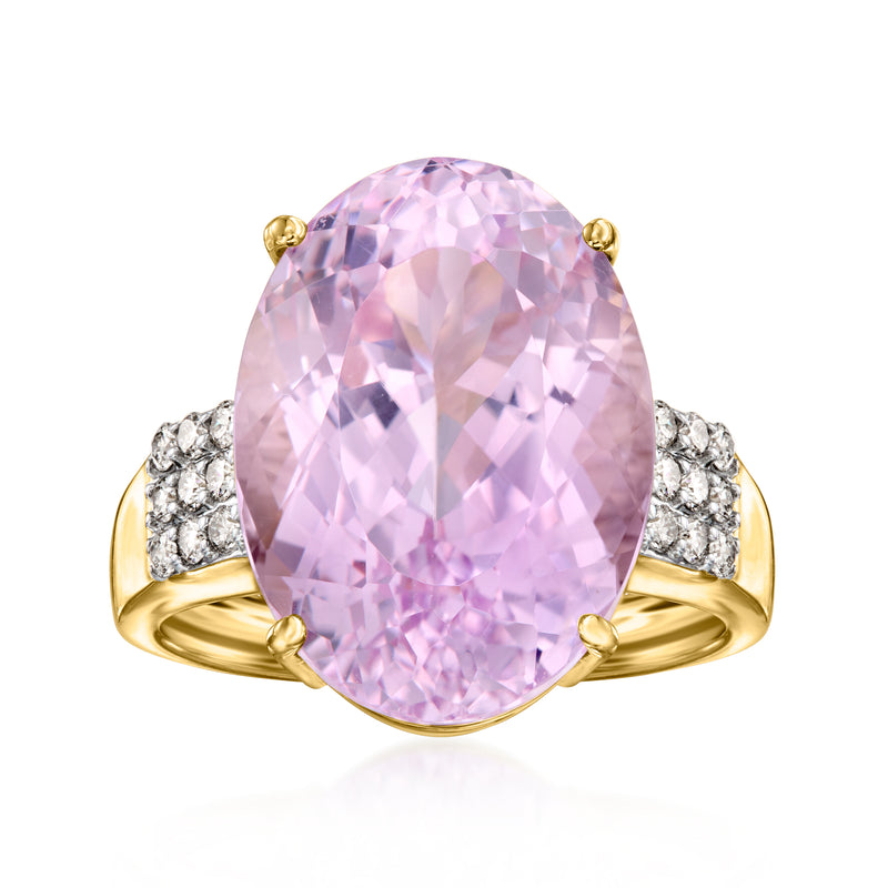 Oval pink kunzite gemstone ring in 14kt yellow gold with diamond accents