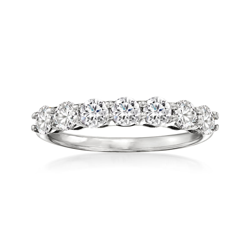 14kt white gold seven-stone diamond ring with round, clear stones