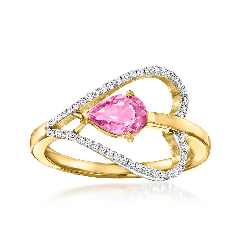 14kt yellow gold ring with heart pink sapphire and diamond accents