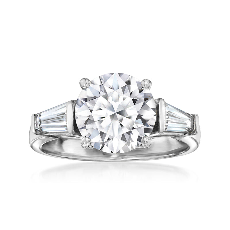 Oval lab-grown diamond ring in 14kt white gold with baguette side stones