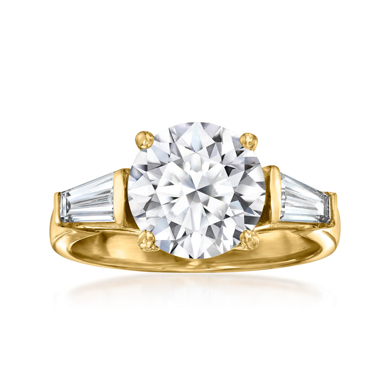 Lab-grown diamond ring in 14kt yellow gold with oval center and baguette side stones