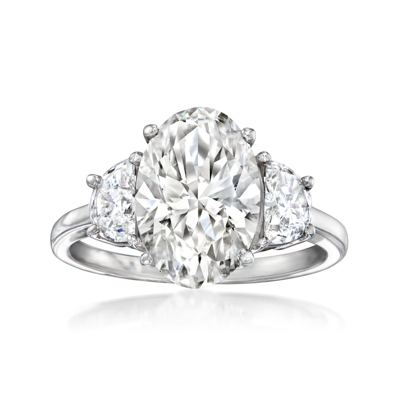 Oval and half-moon lab-grown diamond ring in 14kt white gold, three-stone style