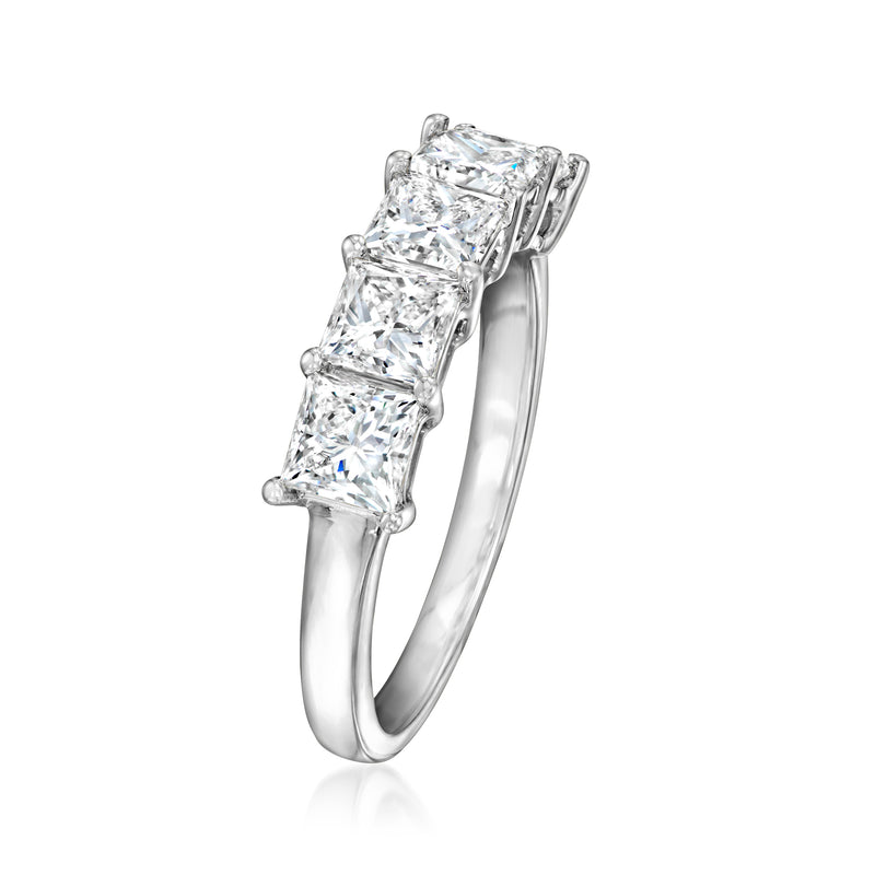 Five-stone princess-cut diamond ring in 14kt white gold, side profile view