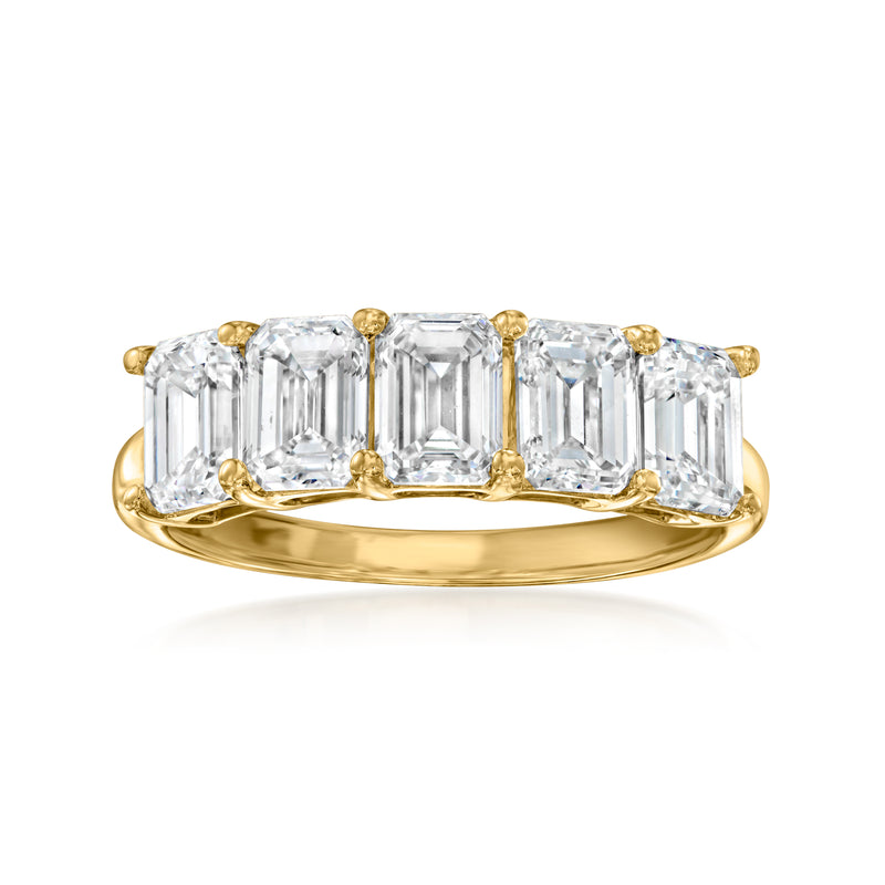Five-stone emerald-cut diamond ring in 14kt yellow gold with prong-set stones