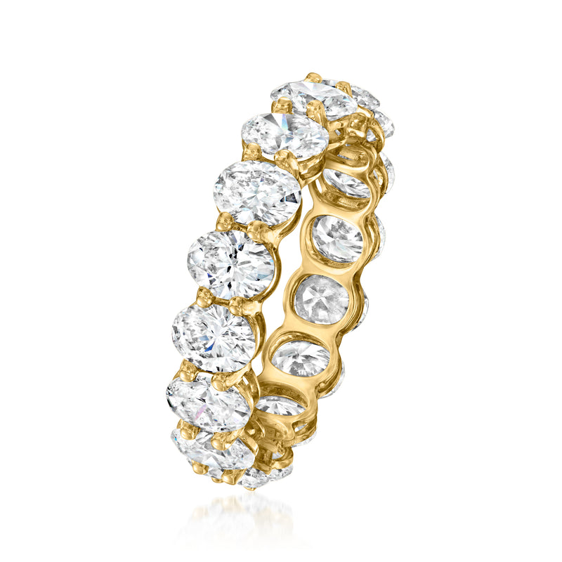 Oval lab-grown diamond eternity band, side view, oval stones set in yellow gold