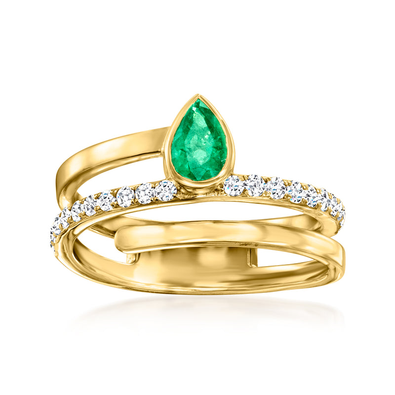 14kt yellow gold wrap ring with pear emerald and diamond accents