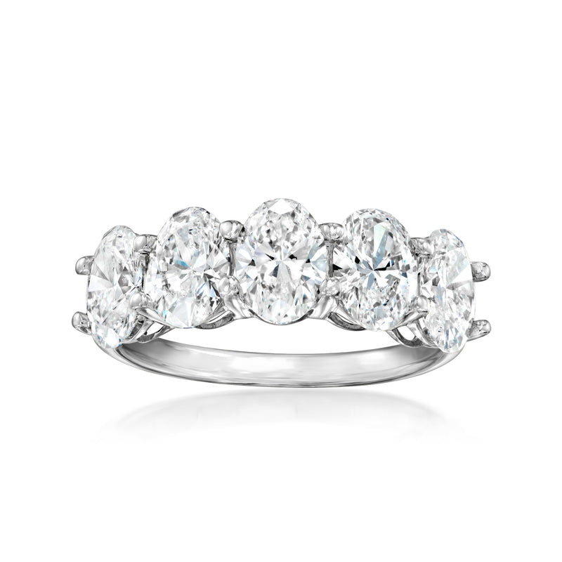 14kt white gold five-stone oval diamond ring with central and side stones