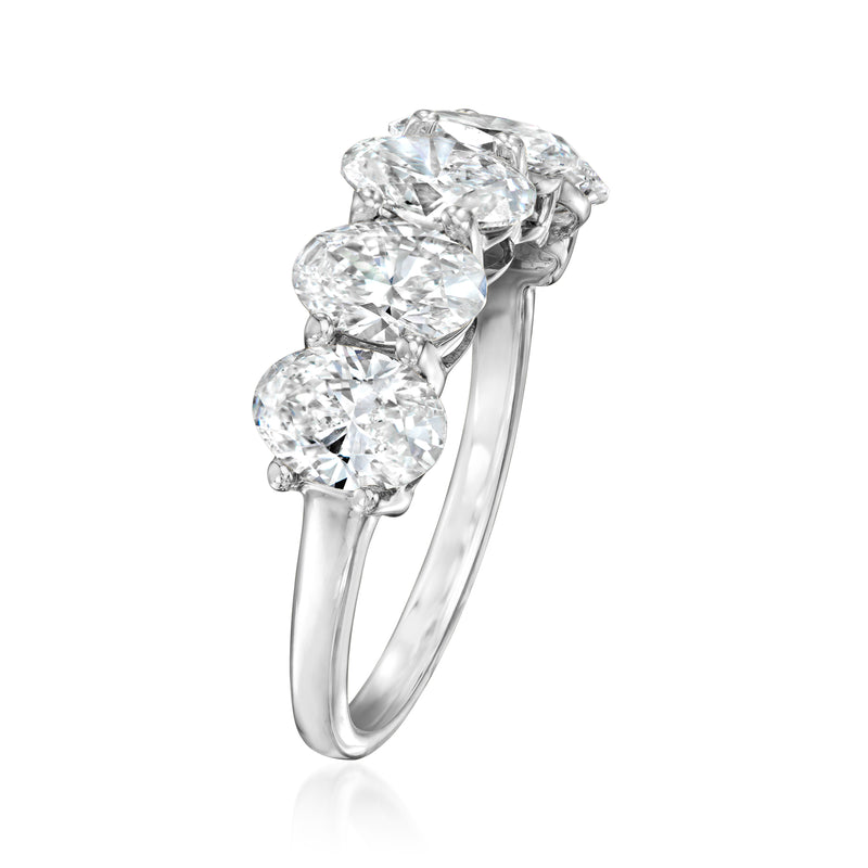 14kt white gold five-stone oval diamond ring, side view with prong-set stones