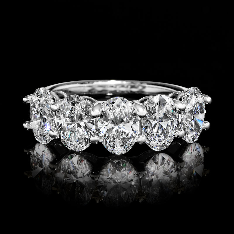 14kt white gold oval five-stone diamond ring with prong-set oval stones