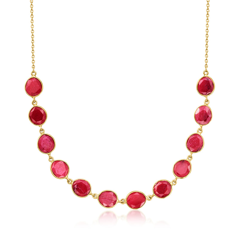 18kt gold over sterling ruby necklace with red round bezel-set gemstones