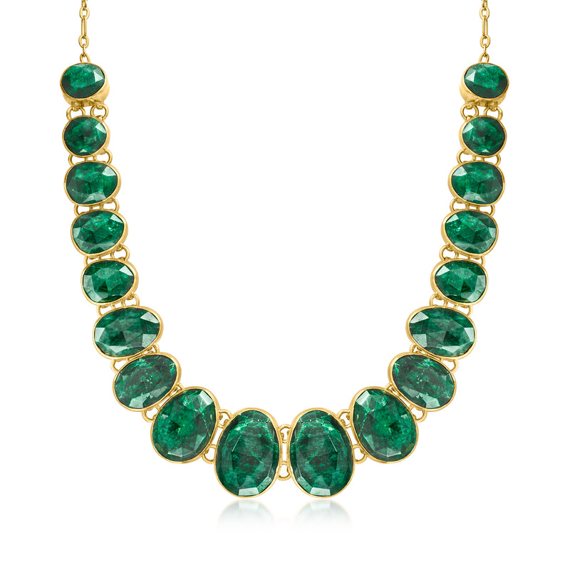 Graduated oval green gemstone necklace on gold over sterling chain